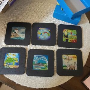 Panama Souvenir Decorative Coasters - Black Frame, Colorful Inset Designs